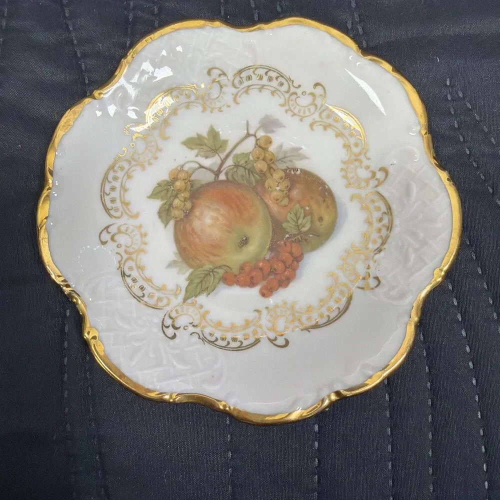 Royal Bavaria Germany Fruit Motif Gold Trim Scalloped Porcelain Dish 5